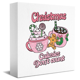 Christmas Calories Don't Count Decor Pink Christmas Coffee Bar Decor Pink Hot Chocolate Decor Pink Christmas Decorations Candy Cane Christmas Decorations Gingerbread Decor 5 x 5 inches