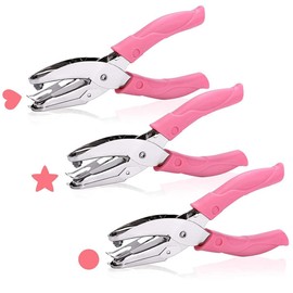 3 Pieces Punch Hole Punch, Hand Held Hole Punch, Paper Hole Punch, Paper Hole Punch Pliers, Hole Punch Pliers with Soft Handle, for Home School DIY Crafts Scrapbook Notebook Card Making, 3 Hole Shape