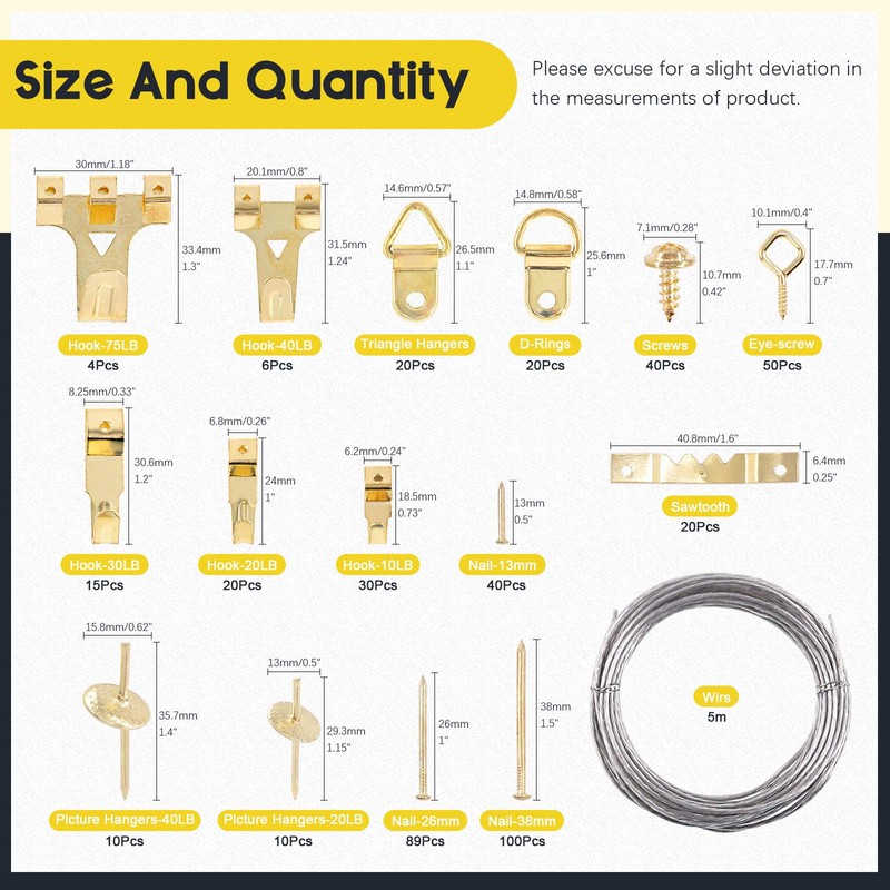 Mardatt 307pcs Quality Picture Hanging Tool with Level Ruler Photo
