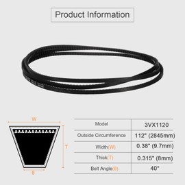 sourcing map 2pcs 3VX1120 Rubber V-Belt, Raw Edge Cogged Industrial V Belt 112" Length x 0.38" Width x 0.32" Thickness