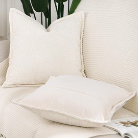 Madizz Set of 2 Chenille Velvet with Edge Cushion Covers, Soft Decorative Cushion Covers, Modern Cushion Cover for Sofa, Living Room, Bedroom, Cream, 60 x 60 cm