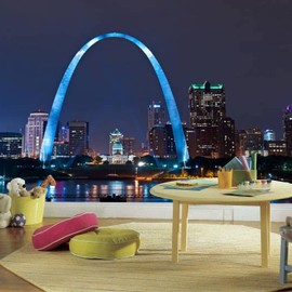VGHUYEVOGERE Modern Wall Murals 3D The Arch in The City of st Louis Night Skylines and Pictures Peel and Stick Wallpaper Removable Self-Adhesive PVC Wall Stickers for Living Room Bedroom Wall Decor