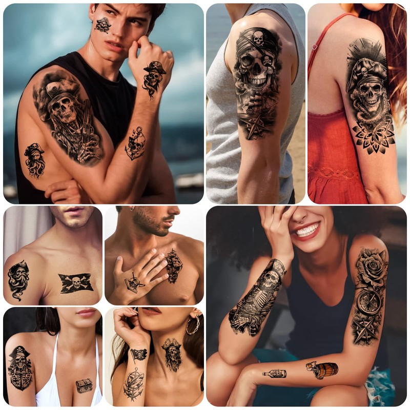 77 Sheets Pirate Temporary Tattoo for Women Men, 17 Sheets