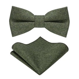 JEMYGINS Men's Bow Tie in Wool Plain Felt Suitable for Autumn and Winter and Pocket Square Sets, Dark Olive Green