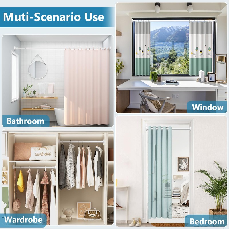 Bonpally Shower Curtain Rod 32-75 Inches Adjustable, Non-Slip Spring Tension