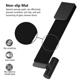 PMMASTO Shower Door Hooks, (7.5 Inch) Extended Over Door Hooks for Bathroom Frameless Glass, Stainless Steel Bath Towel Hooks, Heavy Duty Towel Hanger Rack (Black 2 Pack-T Shape)
