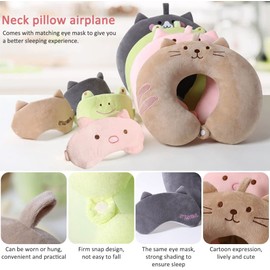 KELRICER Kids Travel Pillow, Cute Travel Neck Pillow with Eye Mask, Memory Foam Cute Travel Pillow for Kids, Kids U-Shaped Neck Pillow for Travelling, Sleeping, Airplane, Car, Home & Office (Grey)
