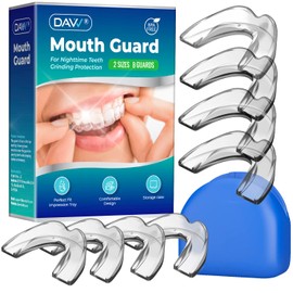 Mouth Guard for Grinding Teeth Upgraded Night Guard for Teeth Grinding, Stops Bruxism, Eliminates Teeth Clenching 2 Sizes, Pack of 8 with Travel Hygiene Case