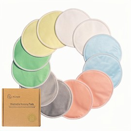 12 PCS Reusable Breast Pads for Breastfeeding – Washable Nursing Pads, Reusable Nursing Pads with Wash & Carry Bags, 4.7 Inch Multicolor