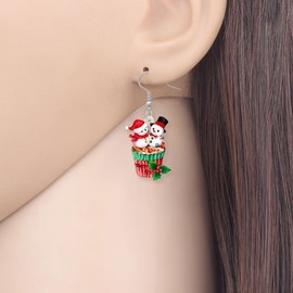TIZURO Christmas Acrylic Candy Cane Cupcakes Earrings Fun Holly Berries Snowman Cream Desserts Dangle Novelty Jewelry For Women Xmas Costume Party Winter Gifts (Red)