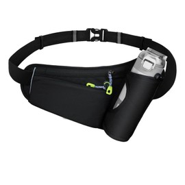 egniFurn Hydration Running Belt with Water Bottle Holder, Adjustable Waterproof Waist Bag for Hiking, Camping, Trekking, Outdoor Activities - Durable Oxford Fanny Pack for Men & Women, Black