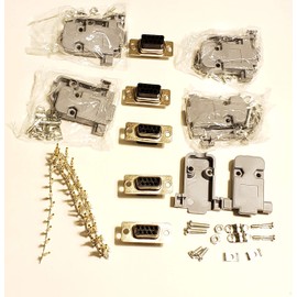 Connectors Pro 5 Sets Crimp Type DB9 Female + Plastic Hoods + Pins D-Sub 9P Female Crimp Connector Pin Hood Kit 5 DA9 Females + 5 Hoods + 50 Pins