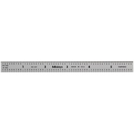 Mitutoyo 182-207, Steel Rule, 6" X 150mm, (1/10, 1/100", 1mm, 1/2mm), 1/64" Thick X 1/2" Wide, Satin Chrome Finish Tempered Stainless Steel