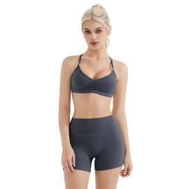 SUUKSESS Workout Sets for Women Padded Open Back Strappy Gym Set Criss Cross Yoga Sets 2 Pieces