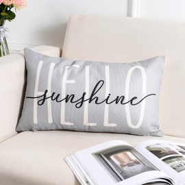 wyooxoo Hello Sunshine Pillow Cover 12x20 Inch Farmhouse Lumbar Pillow Cover Spring Summer Decorations Cushion Case for Sofa Couch (Grey, 12" x 20")