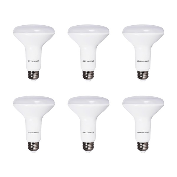 Sylvania Flood BR30 LED Light Bulb, 65W = 9W, Dimmable, 22 Year, 800 Lumens, 3000K, White - 6 Pack (41260)