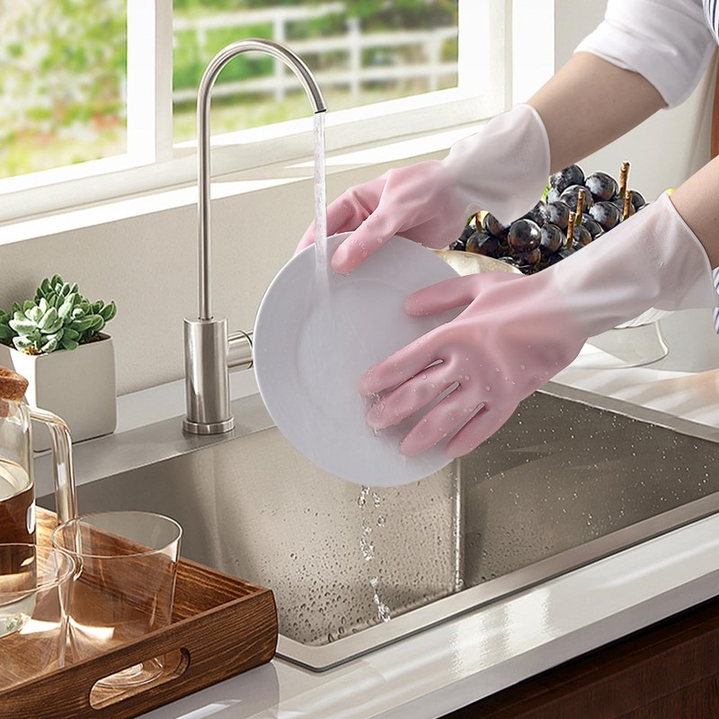 Donmnemb 3 Pairs Rubber Dishwashing Gloves for Household, Laundry Kitchen