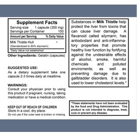 Salem Botanicals Milk Thistle 100 Capsules, 300 mg for Healthy Liver Function