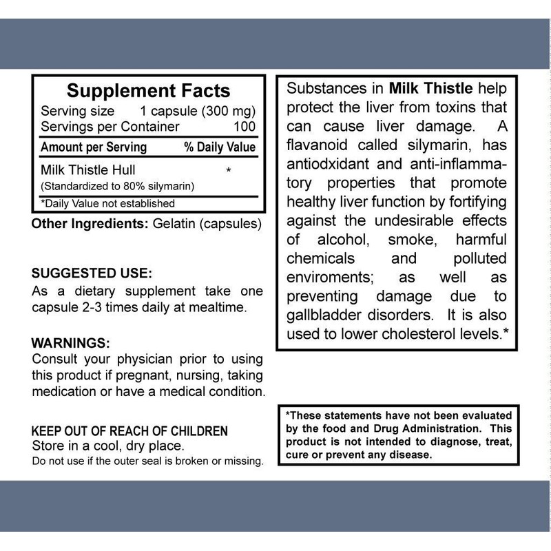 Salem Botanicals Milk Thistle 100 Capsules, 300 mg for Healthy