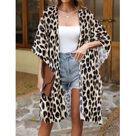 Womens Swimsuit Coverups Summer Loose Cardigans for Swimwear Lightweight Beach Kimono(Leopard Print,3XL)