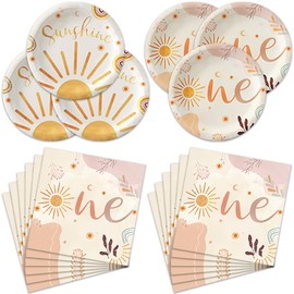 40Pcs First Trip Around The Sun Tableware Set Decorations Bohemian Style One Year Old Birthday Plates and Napkins Boho Birthday Sunshine Supplies for Baby Showers Wedding Bridal Engagement