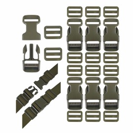 YinzPlus Army Green Side Release Buckles for 1 Inch Width Luggage Straps Backpack Belt Dog Collar Buckle x 6 Tri-Glide Fasteners Clips x 12