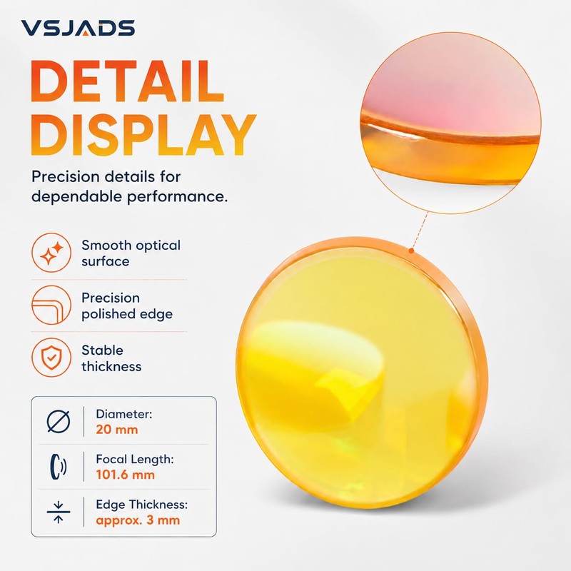 VSJADS CO2 Laser Lens, 20mm 101.6mm FL CVD ZnSe AR