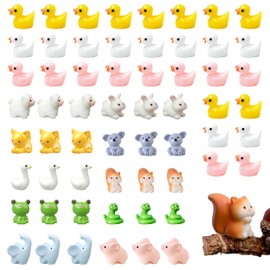 60Pcs Mini Resin Animals, 11 Style Mini Resin Figures for Adults, Multicolor Tiny Resin Animals Minis Resins Ducks Rabbit Sheep Cat Pig Cute Miniature Figures for Garden Potted Decorations