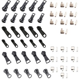 Zip Repair Kit, 30 Pieces, Black, with Zip End Piece, 30 Pieces, Zip Replacement, Suitable for Metal/Nylon/Resin Zips, Two Sizes (3# and 5#)