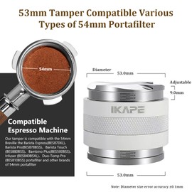 IKAPE Coffee Products, 53mm Coffee Distributor & Hand Tamper, Adjustable Depth Espresso Distributor Fits All 53mm Espresso Portafilter, Compatible with 54MM Breville Bottomless Portafilter (White)
