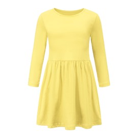 HowJoJo Big Girls Yellow Long Sleeve Dress Casual Cotton Swing Dresses Solid Color Size 10/8-10