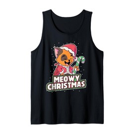 Meowy Christmas Alley Cat Lovers Xmas Santa Orange Tabby Cat Tank Top