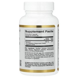 California Gold Nutrition, Magnesium Bisglycinate Chelate, Albion TRAACS®, 60 Veg Capsules (100mg per capsule) / California Gold Nutrition (캘리포니아골드뉴트리션), 마그네슘 비스글리시네이트 킬레이트, Albion TRAACS®, 베지 캡슐 60정(캡슐당 100mg)
