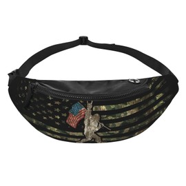 Camo Camouflage Hunting Bigfoot American Flag Fashion Casual Fanny Pack Waist Bag Men Women Adjustable Belt Waist Bag For Travel Hiking Cycling Running Festival Carnival
