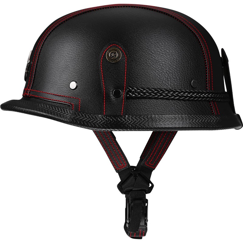 Yesmotor Motorcycle Half Helmet Retro German Handmade Leather Half Face