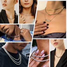 Richsteel Stainless Steel Tennis Chain 3mm Round Cubic Zirconia Cut Tennis Necklace for Women and Men