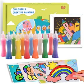 Aszaui Sand Picture, Sand Pictures Children, Sand Art Craft Set, Sand Painting, Kneading Sand Creative Craft Set, with 12 Bottles of Coloured Sand, 24 Sheets Sand Art Painting Cards, for Children to