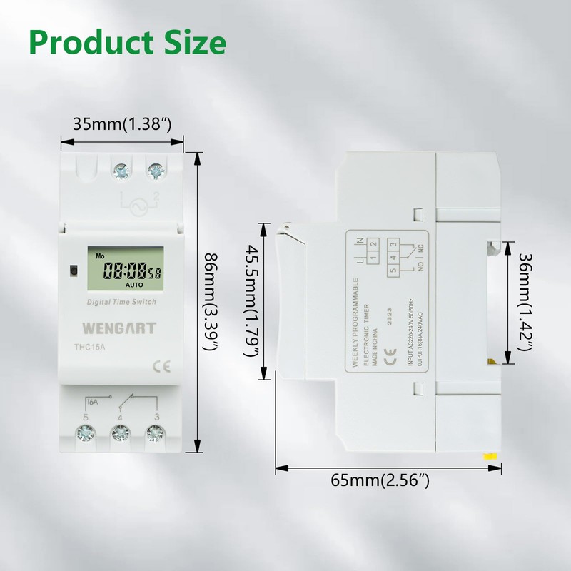 Wengart THC15A Digital Timer 230 V AC, Weekly Programmable with