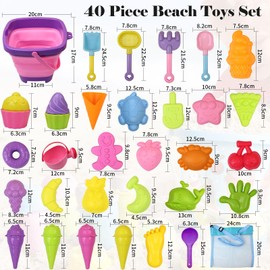 AYSOW Sand Toy Set 40 Pieces Sand Toy Ice Cream Cone Set for Children Foldable Sand Toy Set Holiday with Bucket, Sandpit Beach Toy Sand Moulds for Children Boys Girls Age 3 4 5 6 7+