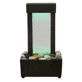 Nature's Mark 10" H Crackled Glass Light Show Tabletop Water Fountain with Natural River Rocks and Color Changing LED Lights (Cordless)