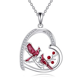 AXOMY Cardinal Necklace 925 Sterling Silver Cardinal Bird Necklace Red Cardinal Jewelry for Women Red Bird Lovers