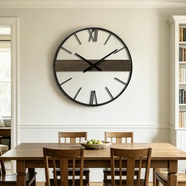 30 Inch Large Modern Wall Clock Oversized Rustic Wood Metal Frame Silent Non-Ticking Battery Operated Decorative Clocks for Living Room Kitchen Bedroom Office (Vintage Brown)