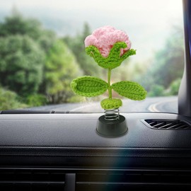 Bocguy Car Decoration, Crochet Rose Wobble Figure Car Decoration, Home Office Dashboard Decoration, Aesthetic Accessories for Women, Men, Birthday, Christmas, Valentine's Day