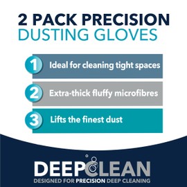 Beldray LA034061FEU7 Deep Clean Dusting Gloves – Pack of 2 Precision Dusters, Lifts and Removes Fine Dust Particles, Clean Tight Spaces, Extra-Thick Fluffy Microfibres, Machine Washable, One Size