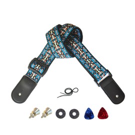 Farcaya Ukulele Strap for Soprano Concert Tenor Baritone Uke Mandolin Banjo Cotton Soft Country Style with Picks Locks Buttons End Pins Musical Instrument Accerssories (Woven Blue)