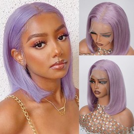 Sherico Lilac Lace Front Bob Wigs Human Hair- Pre Plucked 13X4 HD Lilac Bob Wig 100% Brazilian Remy Light Purple Lace Wigs with Baby Hair Full Ends for Women