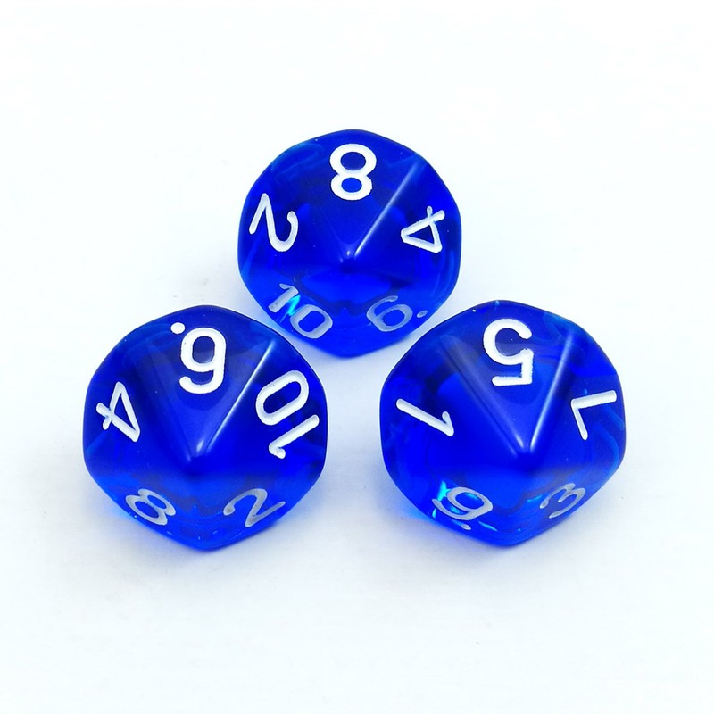 Bescon Polyhedral 10 Sides Dice with Number 1-10, Blue Transparent