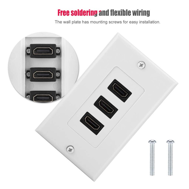 Bewinner 3-Port HDMI Wall Plate with Adapter, ABS Wall Mount