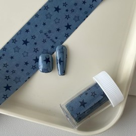 Pure Aesthetic Nail Art Stickers – Transfer Foil Decals & Press-On Nail Decor – DIY Manicure Accessories for Women & Girls – Soft Glam Wearable Nail Wraps(1, Starry Denim Night)
