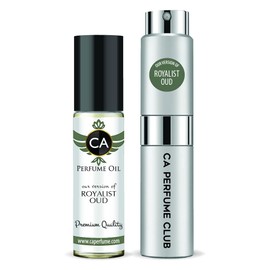 CA Perfume Duo Impression of Royalist Oud For Women & Men Eau de Parfum Refillable Atomizer Sprayer + Fragrance Body Oil Long Lasting Sample Travel Size Roll-On Bottle 0.27 Fl Oz+0.33 Fl Oz